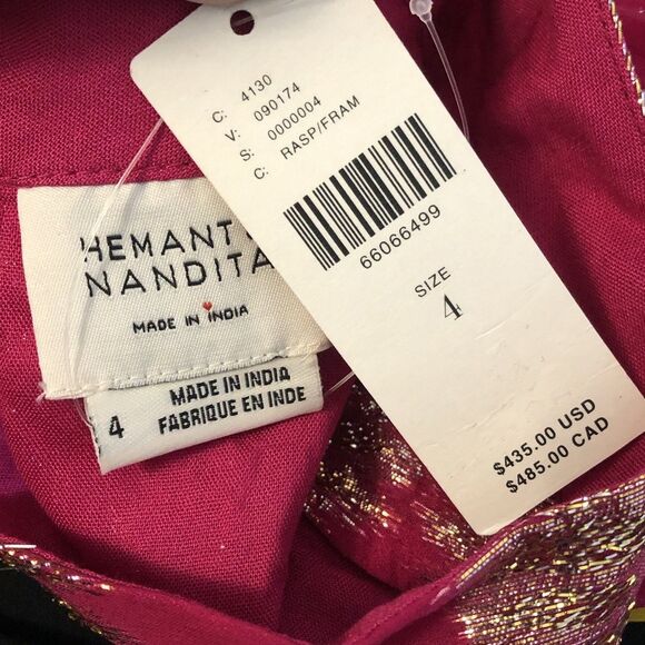 Anthropologie Hemant & Nandita Metallic Maxi Dress Pink & Gold Size 4 NWT $435 - Picture 12 of 13